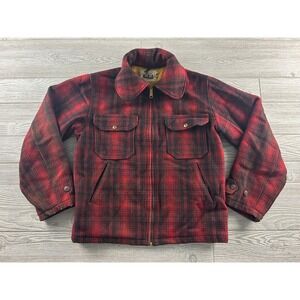 Vintage WOOLRICH Men's Red Buffalo Plaid Coat Jacket Wool Chore Barn Jacket